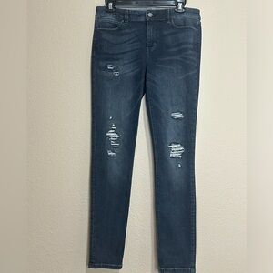 WHBM The Skinny Dark Rinse Sequin Ripped Jeans, Size 6, EUC
